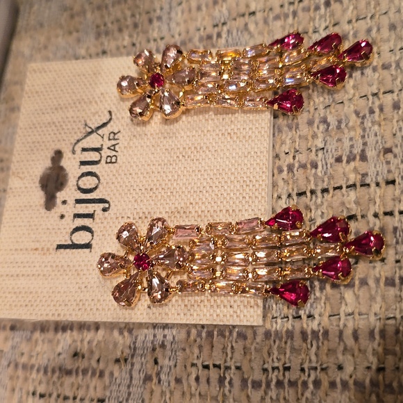BIJOUX BRAND WOMEN'S POST DANGLING ROSE GOLD AND PINK CRYSTAL FASHION EARRINGS - Picture 7 of 11